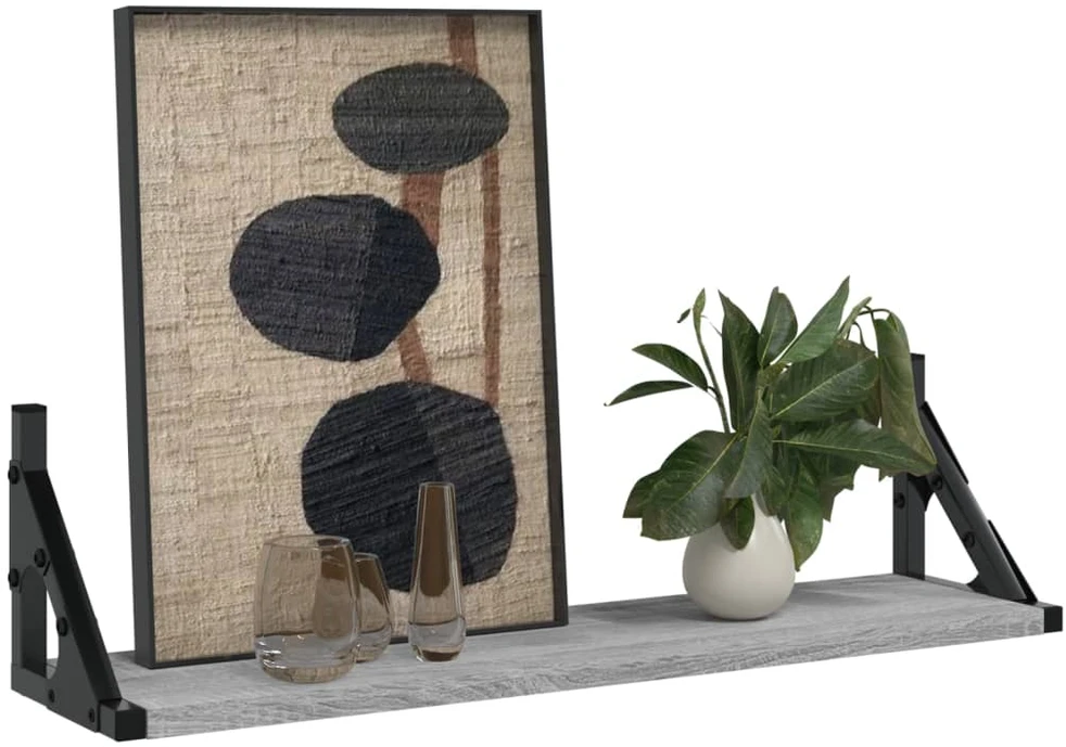 Sieninės lentynos, 2vnt., pilkos ąžuolo spalvos, 60x15x15,5cm
