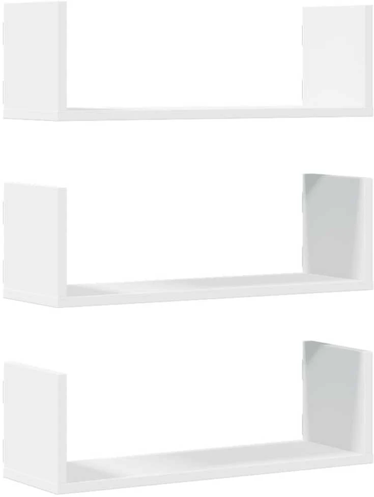 Sieninės lentynos, 3vnt., baltos, 58x18x18cm, apdirbta mediena