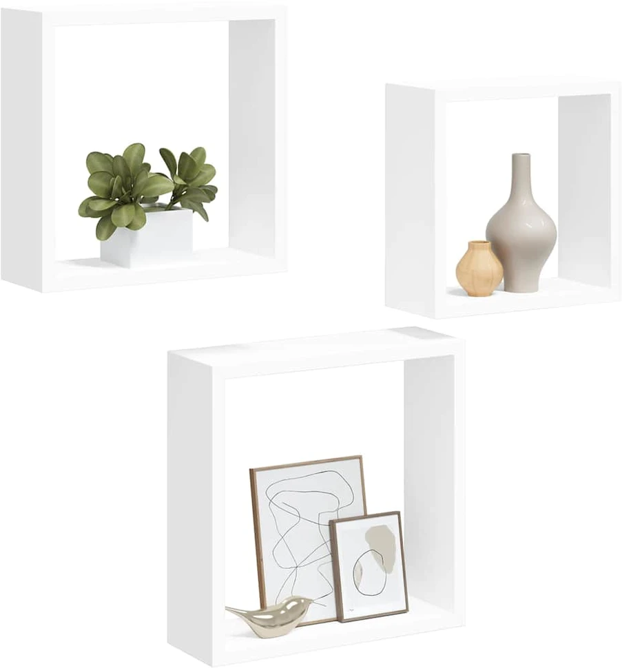 Sieninės lentynos, 3vnt., baltos spalvos, MDF, kubo formos