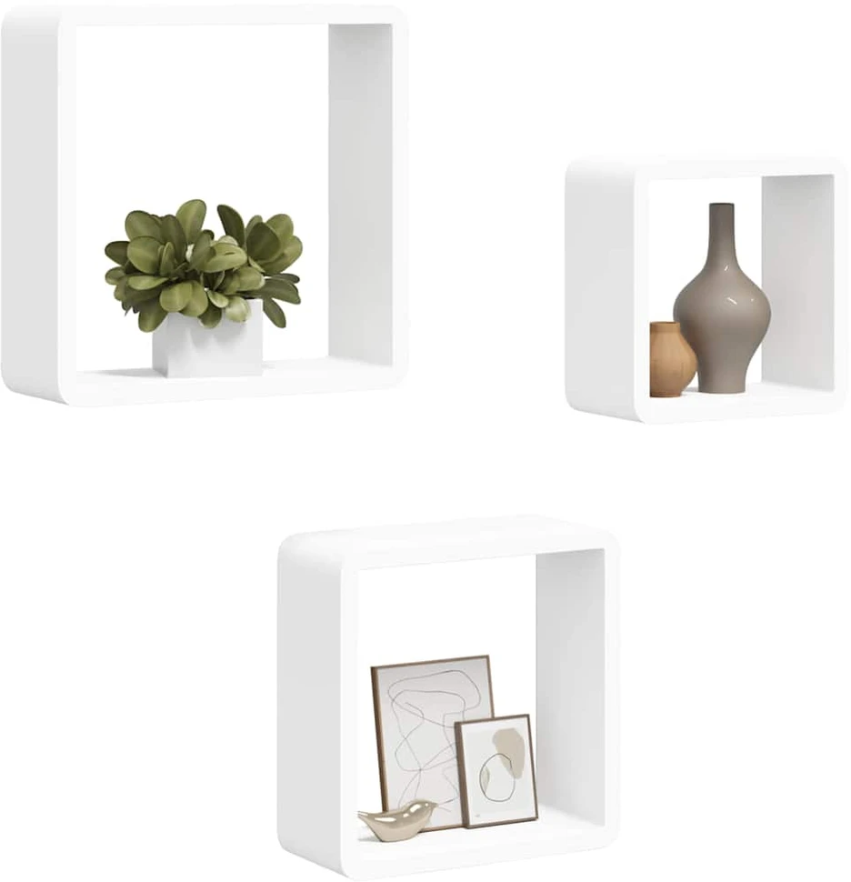Sieninės lentynos, 3vnt., baltos spalvos, MDF, kubo formos