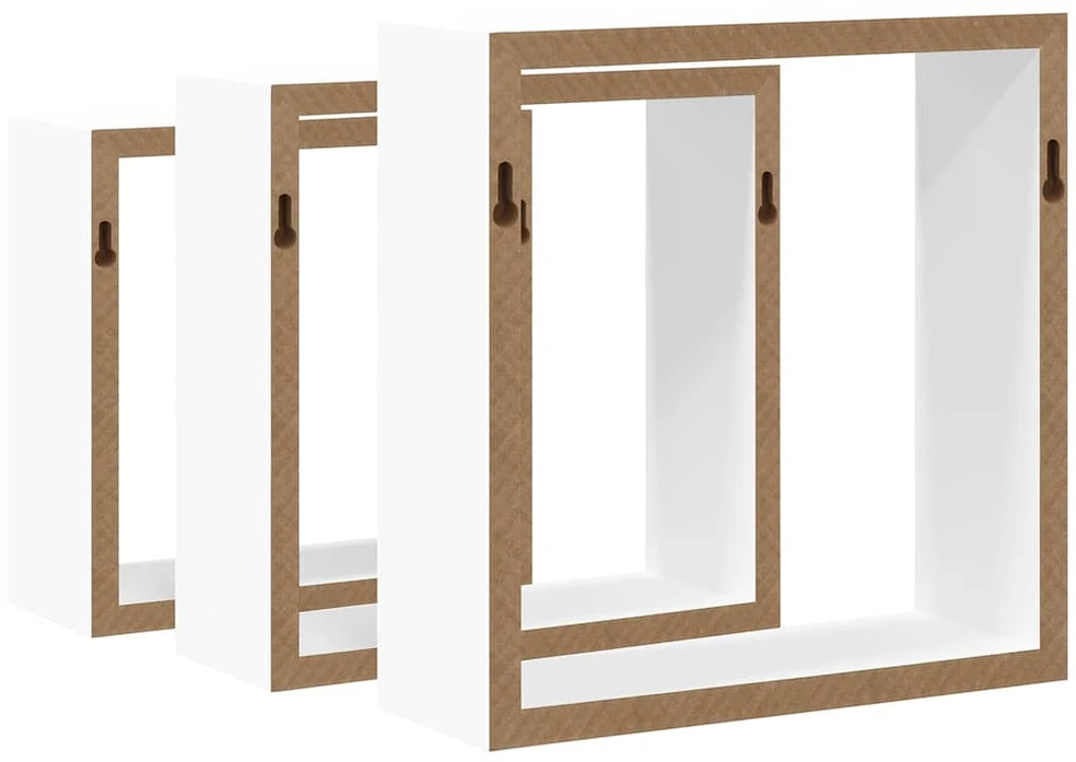 Sieninės lentynos, 3vnt., baltos spalvos, MDF, kubo formos