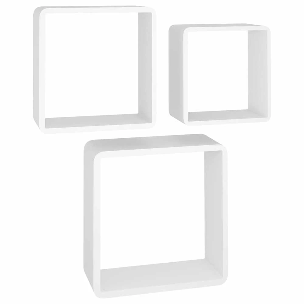 Sieninės lentynos, 3vnt., baltos spalvos, MDF, kubo formos