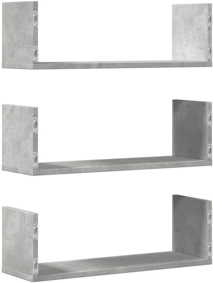 Sieninės lentynos, 3vnt., betono, 58x18x18cm, apdirbta mediena