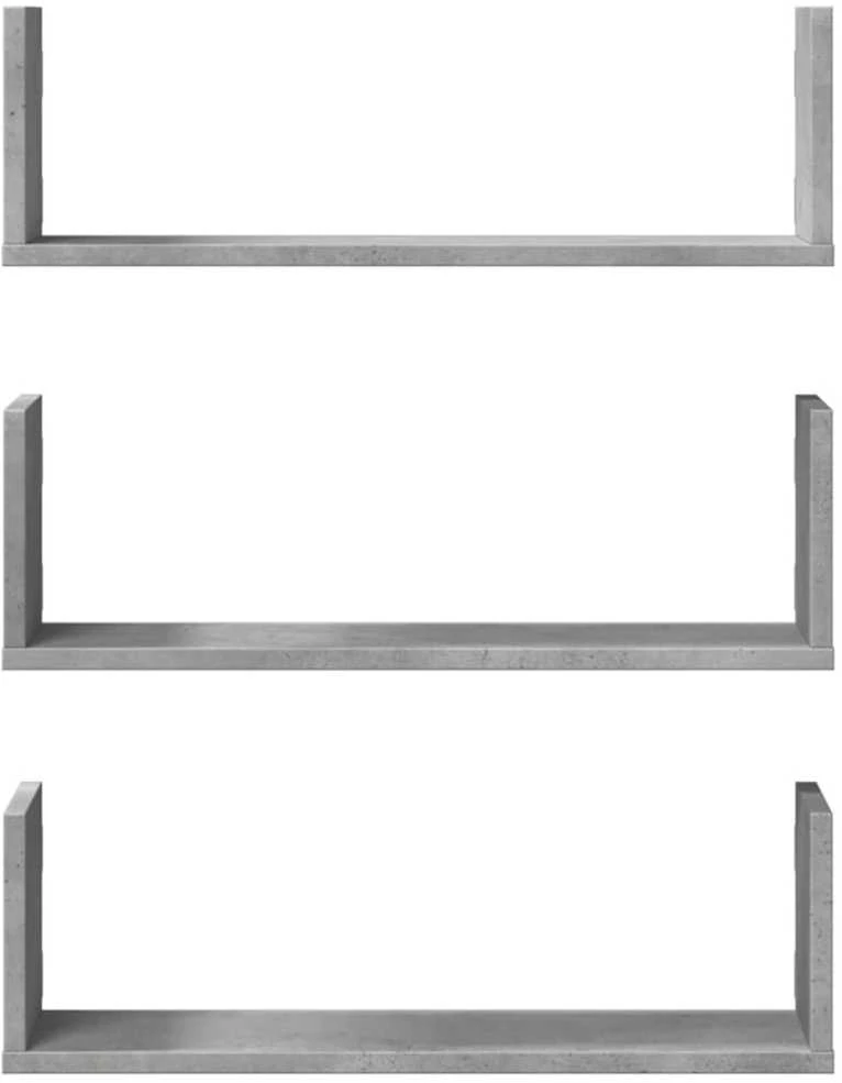 Sieninės lentynos, 3vnt., betono, 58x18x18cm, apdirbta mediena
