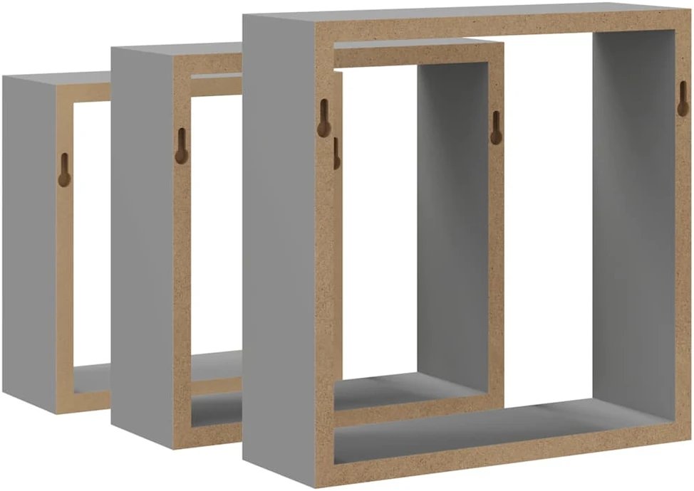 Sieninės lentynos, 3vnt., pilkos spalvos, MDF, kubo formos