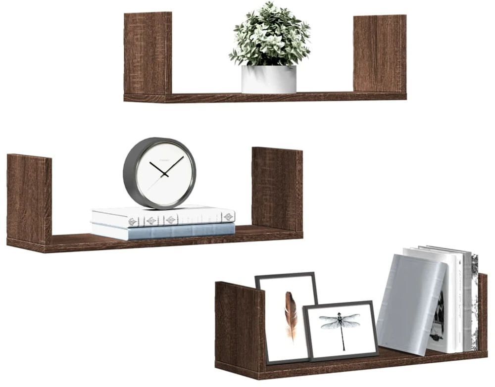 Sieninės lentynos, 3vnt., rudos ąžuolo, 58x18x18cm, mediena