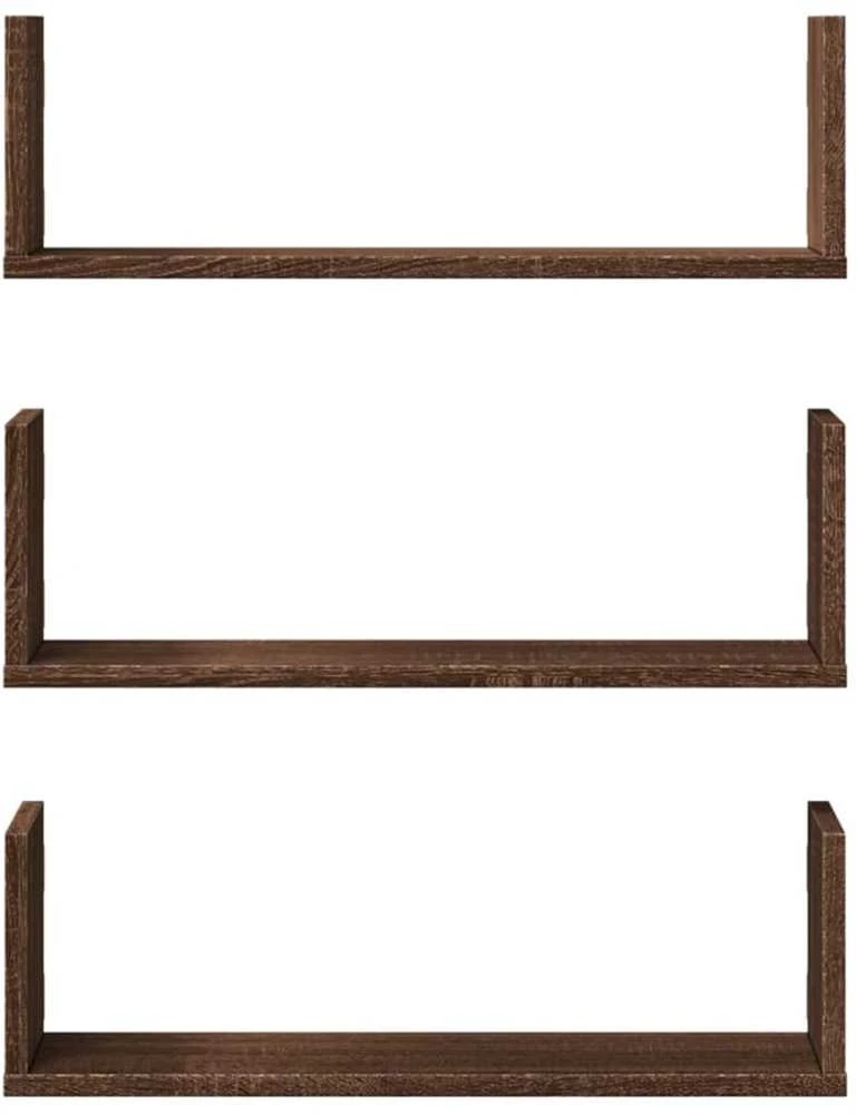 Sieninės lentynos, 3vnt., rudos ąžuolo, 58x18x18cm, mediena