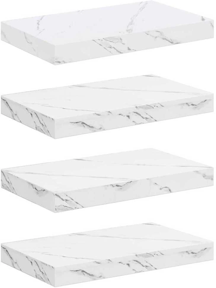 Sieninė lentyna 4 vnt. Balti marmuro 40 x 23,5 x 3,8 cm