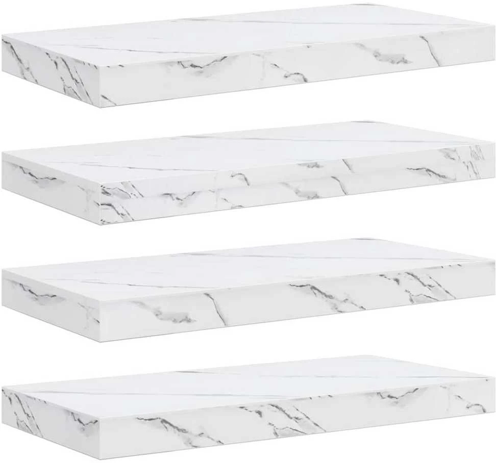 Sieninė lentyna 4 vnt. Balti marmuro 50 x 23,5 x 3,8 cm