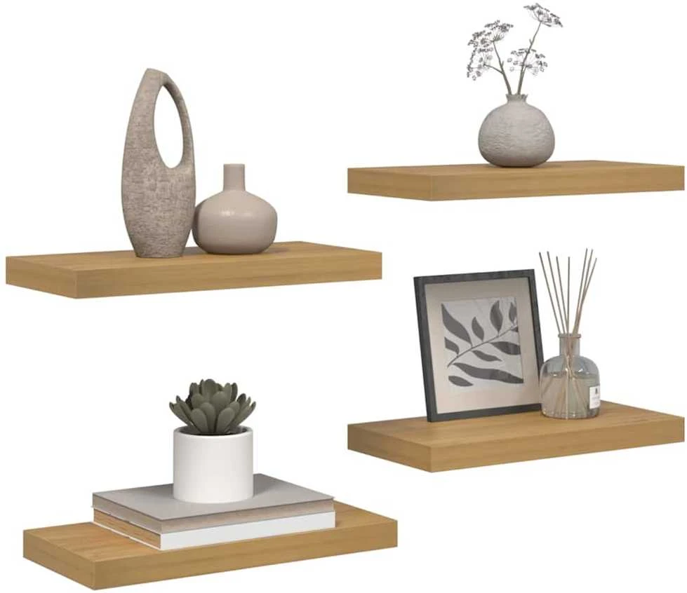 Sieninė lentyna 4 vnt. Ruda 50 x 23,5 x 3,8 cm Apdirbta mediena