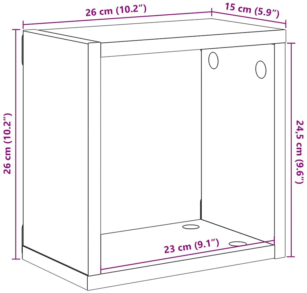 Sieninės lentynos, 4vnt., baltos, 26x15x26cm, kubo formos