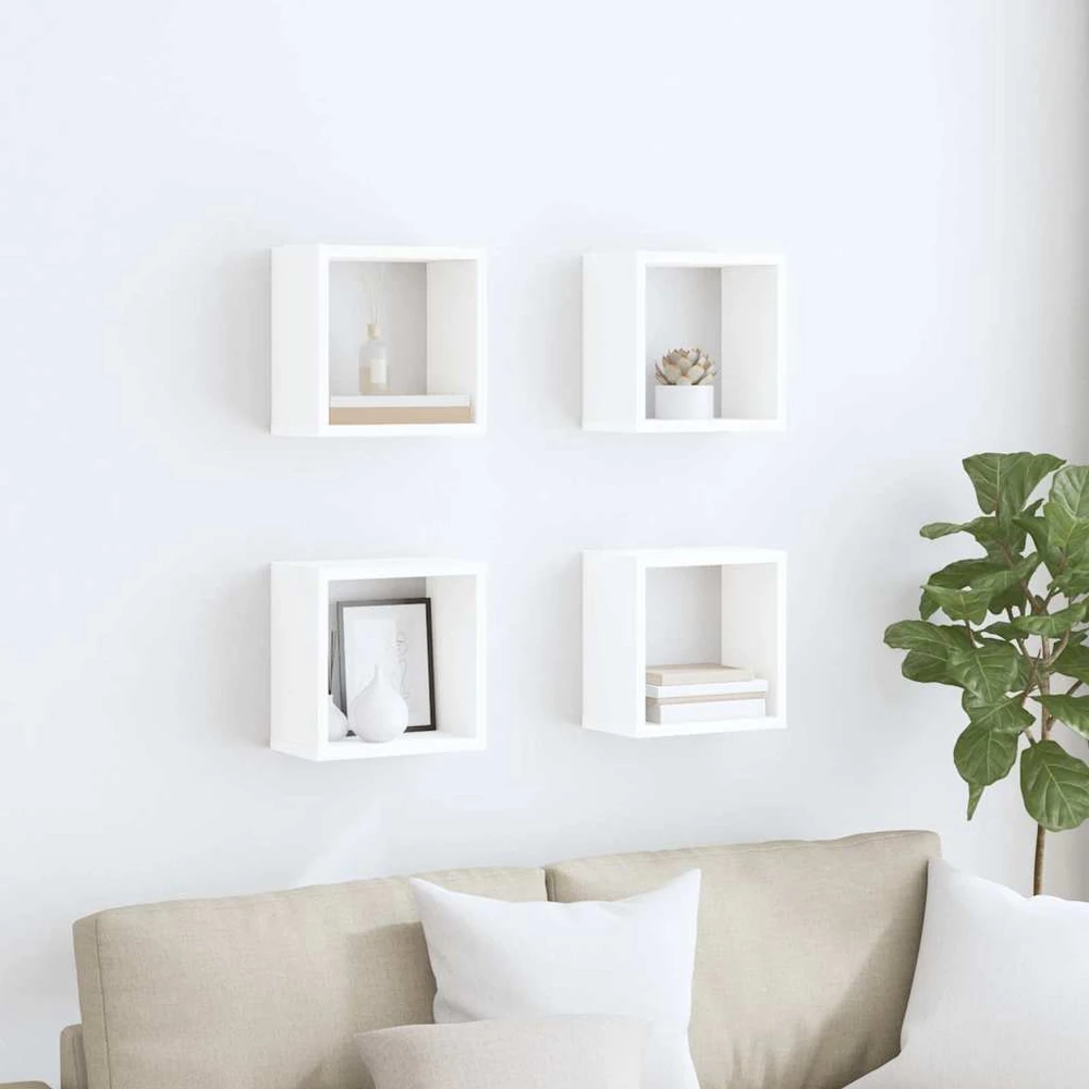 Sieninės lentynos, 4vnt., baltos, 26x15x26cm, kubo formos