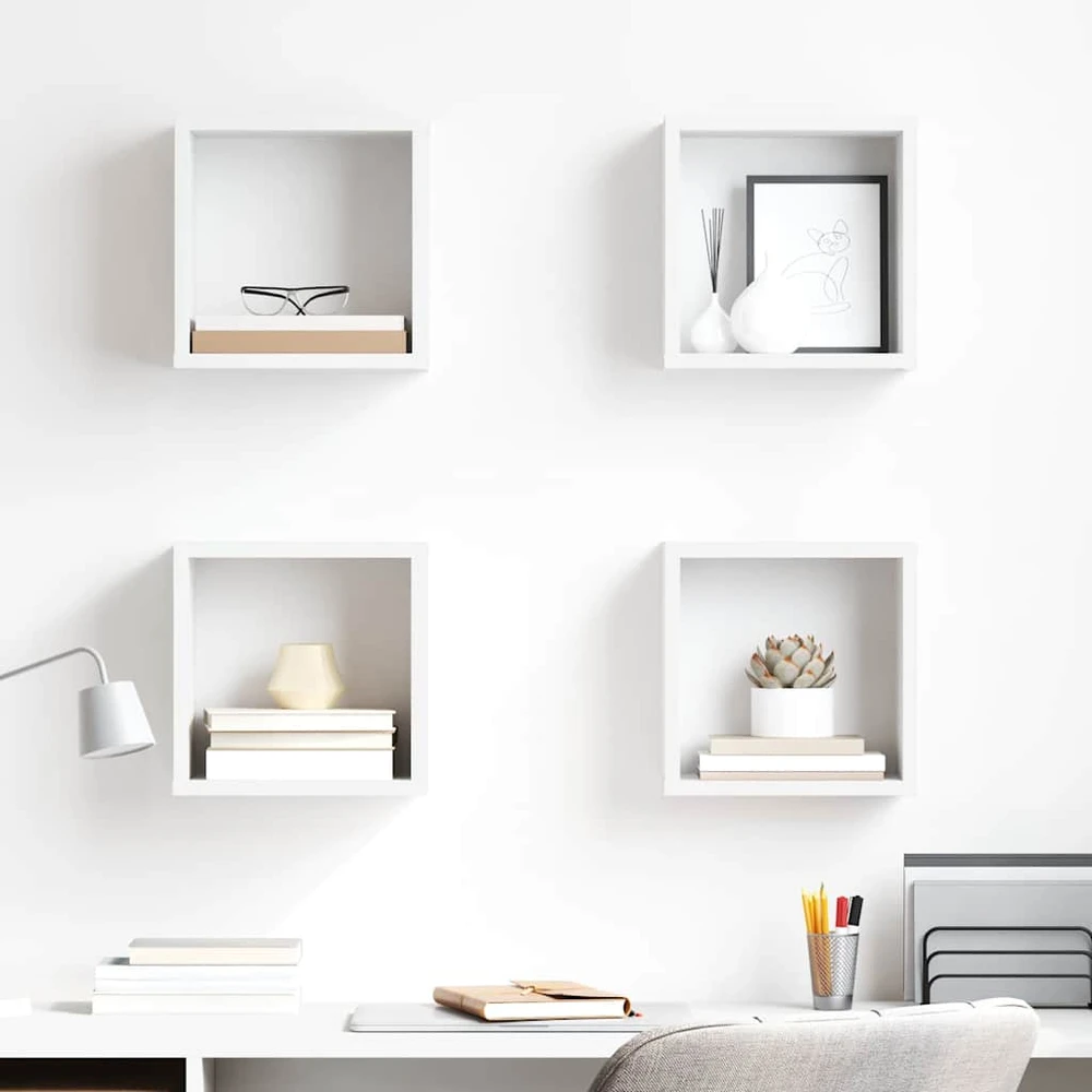 Sieninės lentynos, 4vnt., baltos, 26x15x26cm, kubo formos
