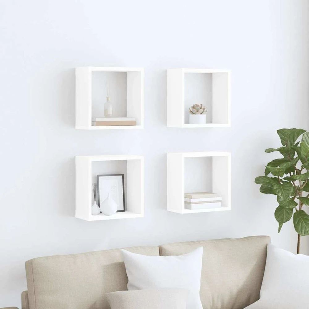Sieninės lentynos, 4vnt., baltos, 30x15x30cm, kubo formos