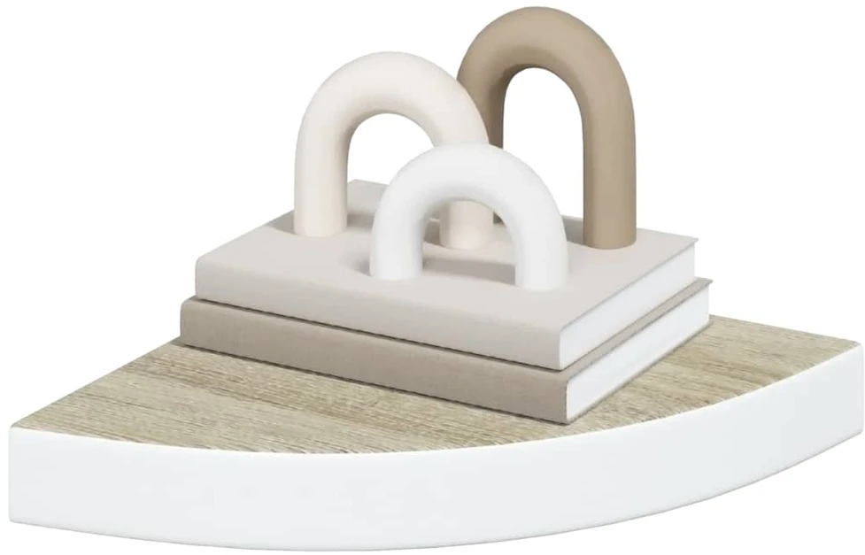 Sieninės lentynos, 4vnt., baltos/ąžuolo, 25x25x3,8cm, MDF