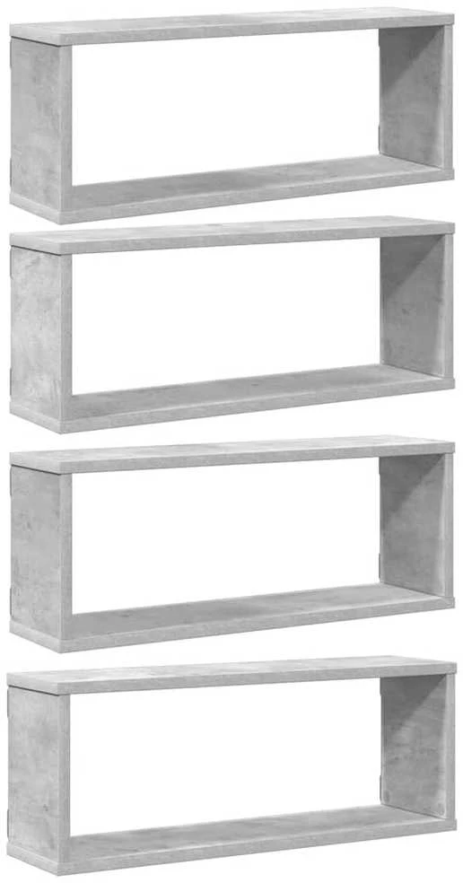 Sieninės lentynos, 4vnt., betono, 60x15x23cm, apdirbta mediena
