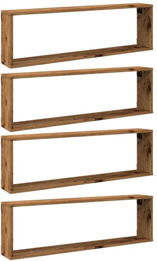 Sieninės lentynos, 4vnt., medienos, 100x15x30cm, kubo formos