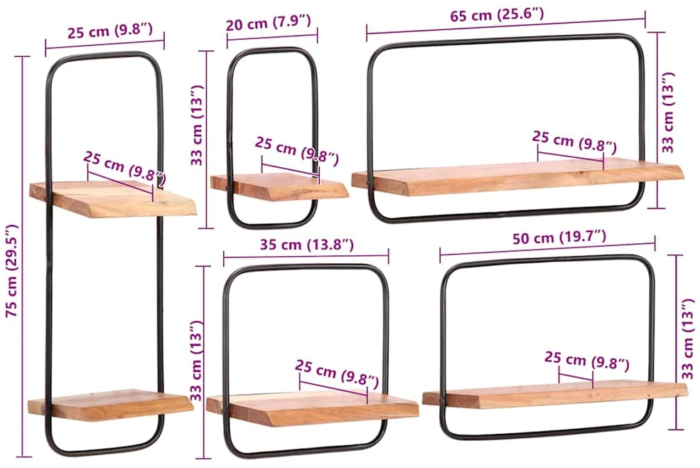 Sieninės lentynos, 5 vnt., akacijos masyvo medienos