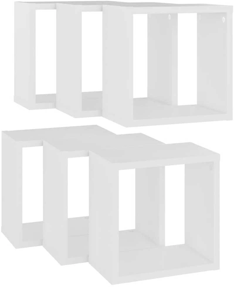 Sieninės lentynos, 6vnt., baltos, 26x15x26cm, kubo formos