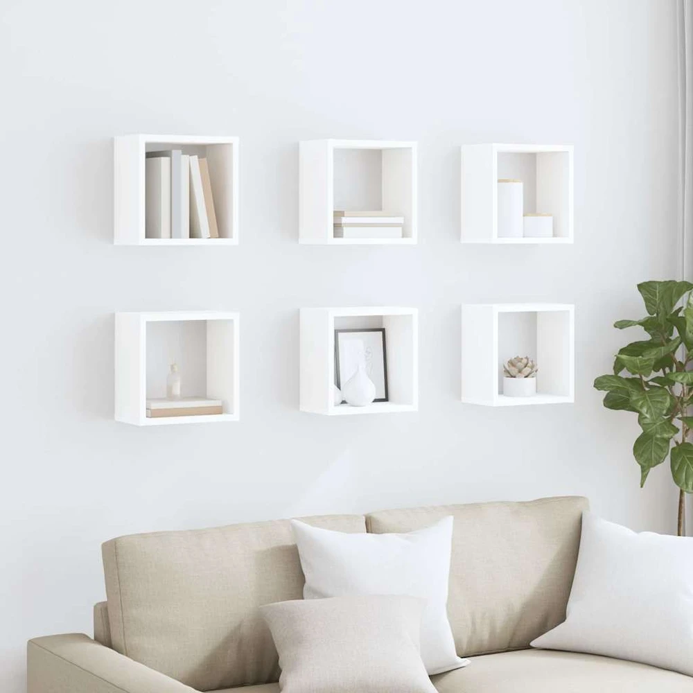 Sieninės lentynos, 6vnt., baltos, 26x15x26cm, kubo formos