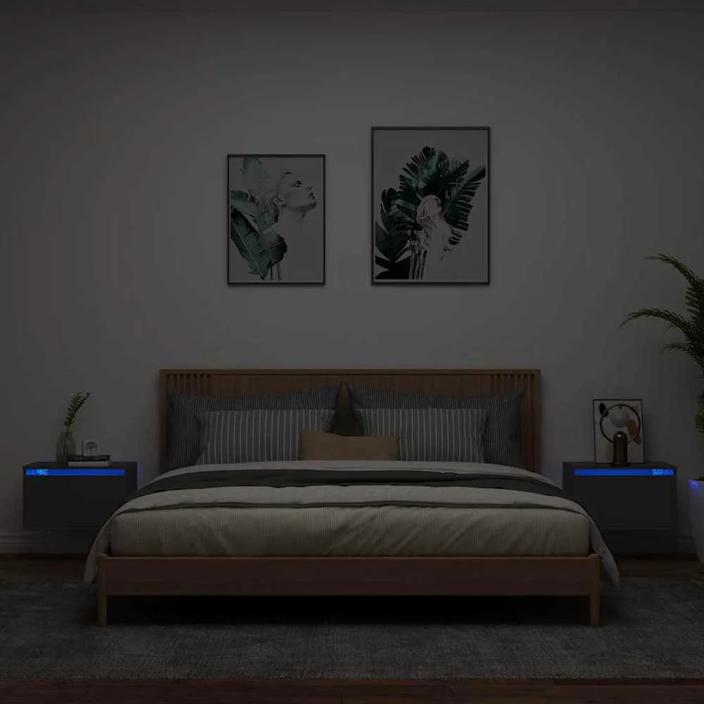 Sieninės naktinės spintelės su LED, 2vnt., juodos