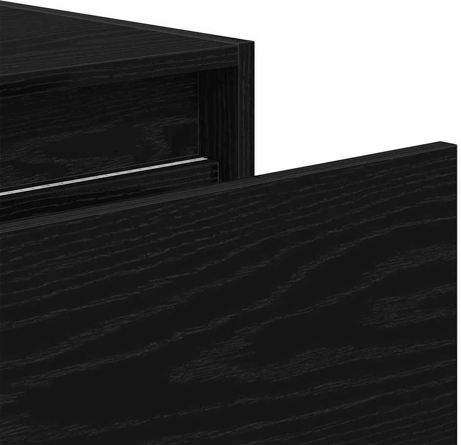 TV staliukas Sieninės naktinės spintelės su LED, 2vnt., juodas ąžuolas