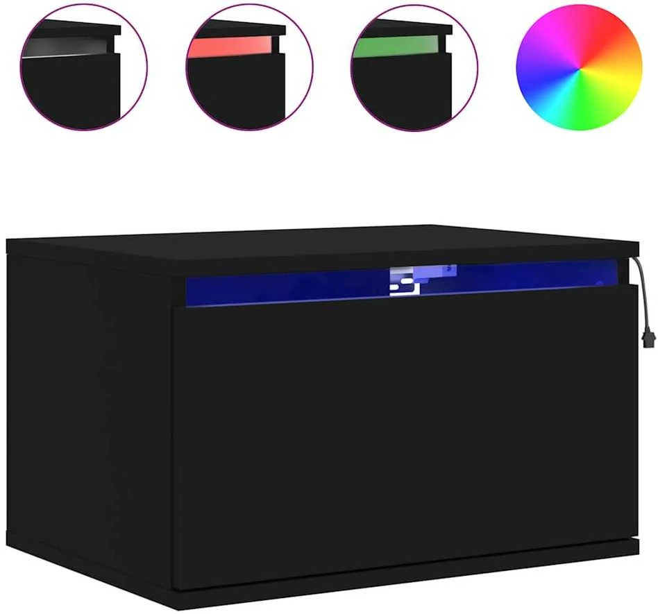 Sieninės naktinės spintelės su LED, 2vnt., juodos