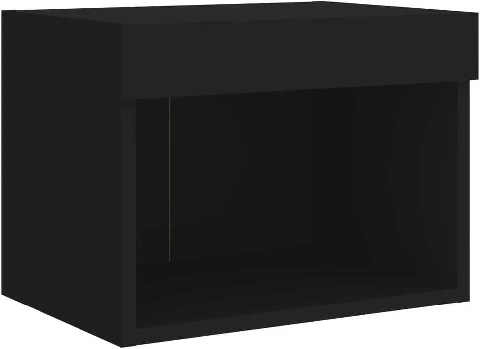Sieninės naktinės spintelės su LED lemputėmis, 2vnt., juodos