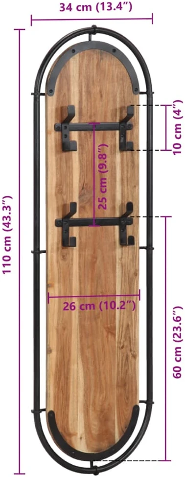 Sieninės paltų kabyklos su 4 kabliukais, 2vnt., akacija