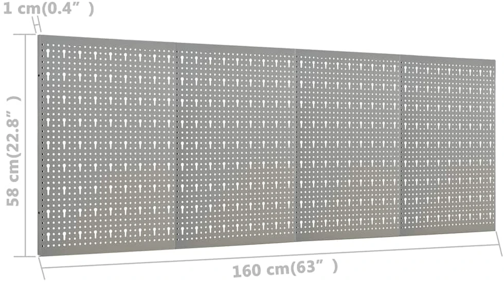 Sieninės plokštės su kabliukais, 4vnt., 40x58cm, plienas