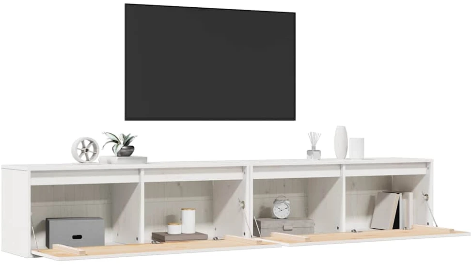 Sieninės spintelės, 2vnt., baltos, 100x30x35cm, pušies masyvas