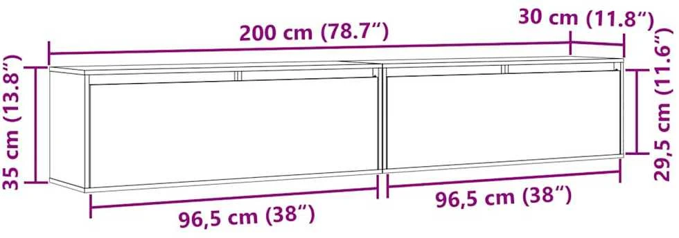 Sieninės spintelės, 2vnt., baltos, 100x30x35cm, pušies masyvas