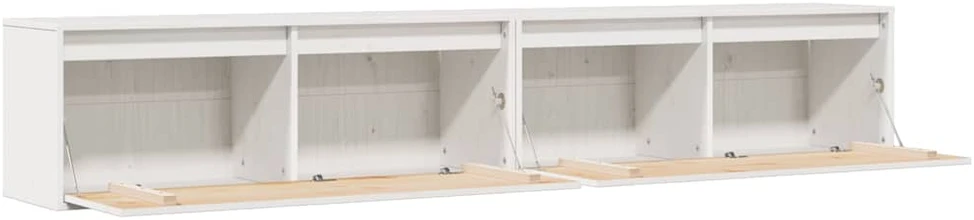 Sieninės spintelės, 2vnt., baltos, 100x30x35cm, pušies masyvas