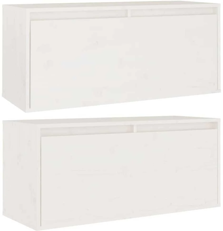 Sieninės spintelės, 2vnt., baltos, 80x30x35cm, pušies masyvas