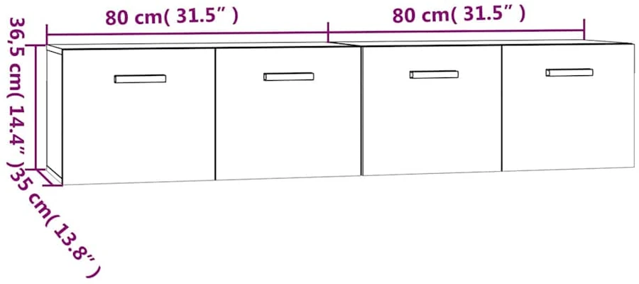 Sieninės spintelės, 2vnt., baltos, 80x35x36,5cm, mediena