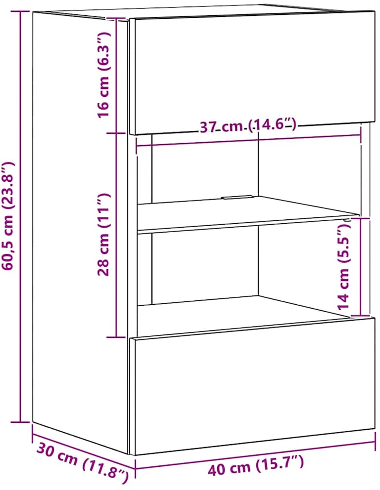 TV staliukas Sieninės spintelės su LED apšvietimu televizoriui, 2vnt., artisano, 40x30x60,5cm