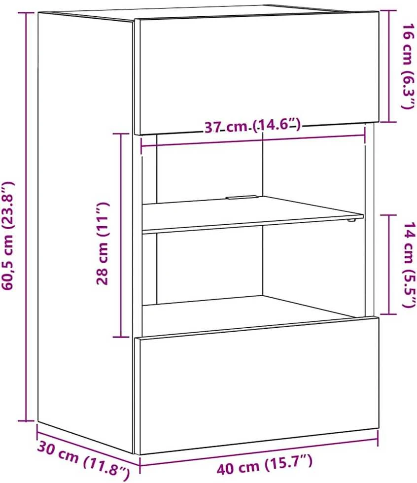 TV staliukas Sieninės spintelės su LED apšvietimu televizoriui 2 vnt, 40x30x60,5 cm