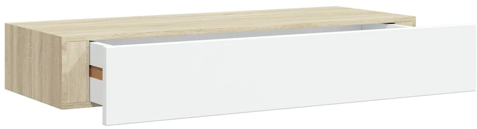 Lentynos su stalčiais, 2vnt., ąžuolo/baltos, 60x23,5x10cm, MDF