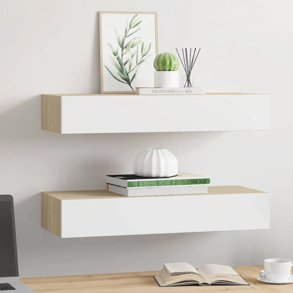 Lentynos su stalčiais, 2vnt., ąžuolo/baltos, 60x23,5x10cm, MDF