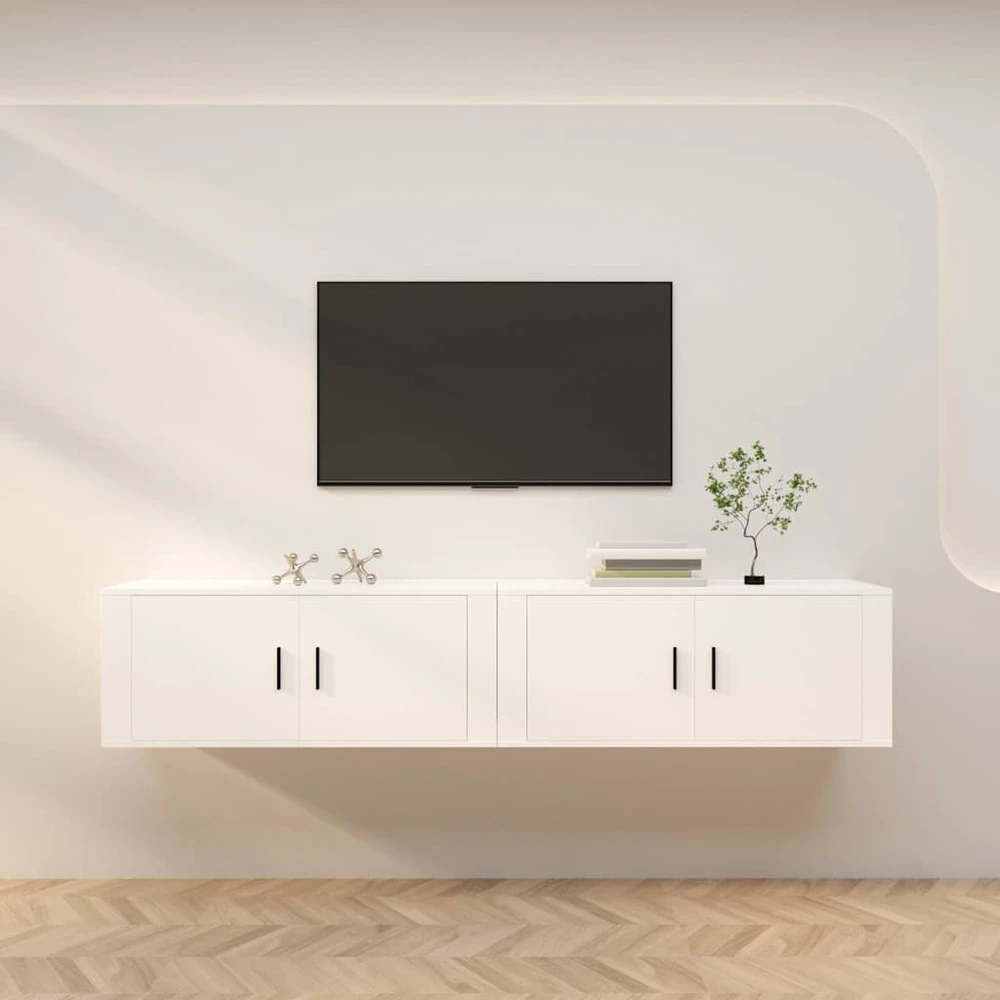 TV staliukas Sieninės televizoriaus spintelės, 2vnt., baltos, 100x34,5x40cm