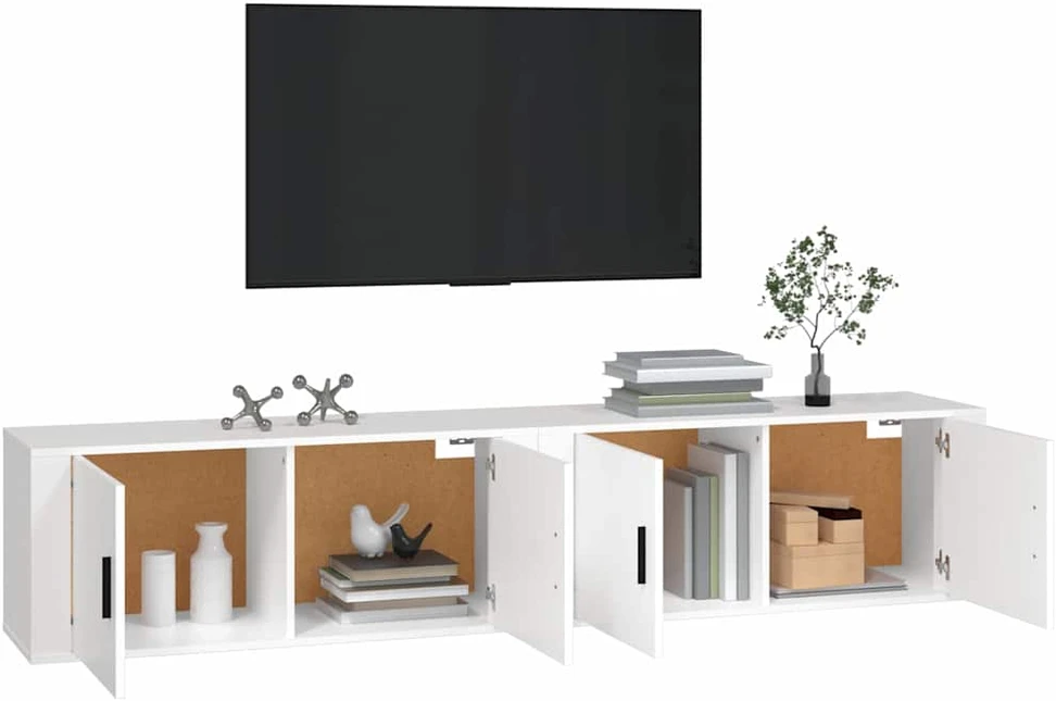 TV staliukas Sieninės televizoriaus spintelės, 2vnt., baltos, 100x34,5x40cm