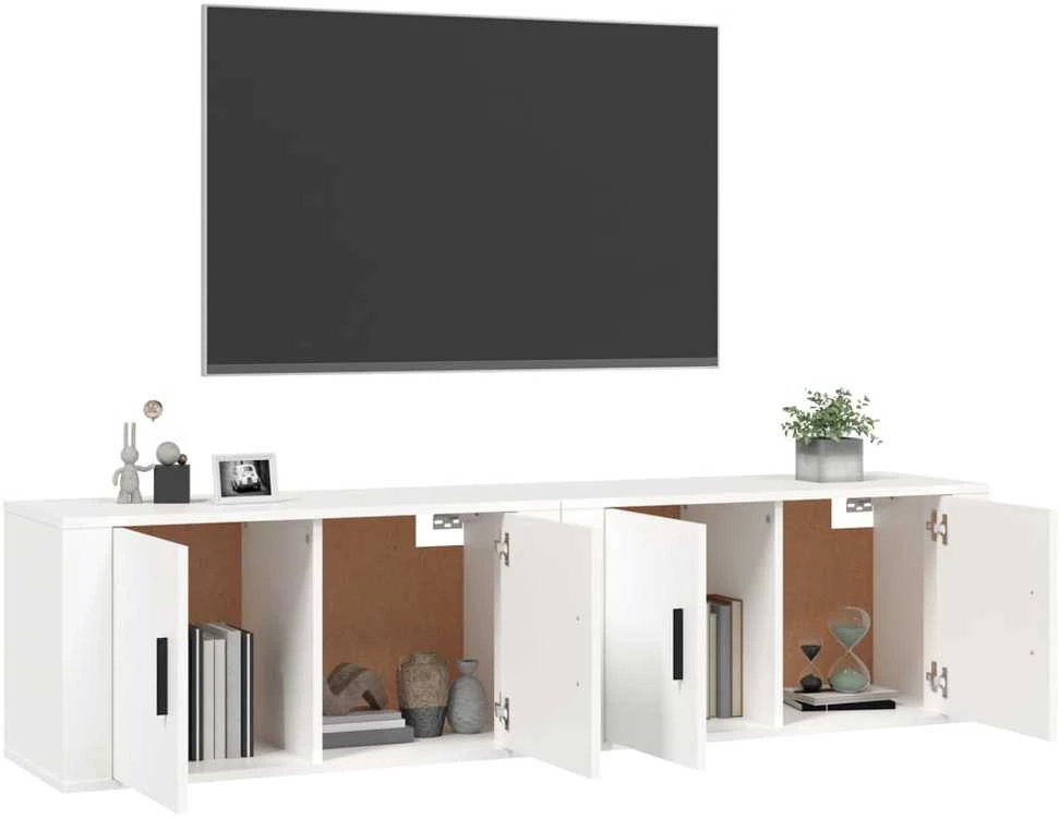 TV staliukas Sieninės televizoriaus spintelės, 2vnt., baltos, 80x34,5x40cm