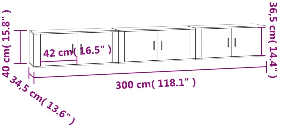 TV staliukas Sieninės televizoriaus spintelės, 3vnt., baltos, 100x34,5x40cm
