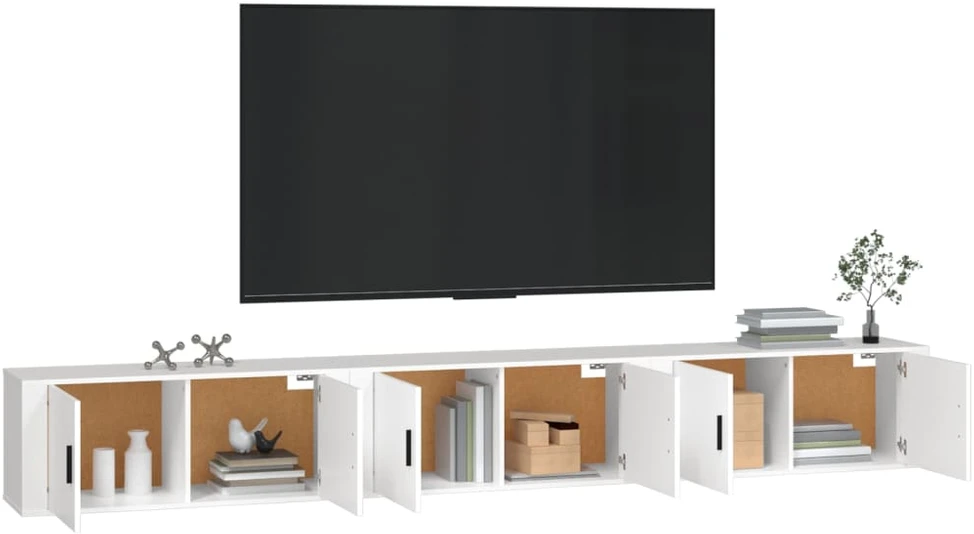 TV staliukas Sieninės televizoriaus spintelės, 3vnt., baltos, 100x34,5x40cm