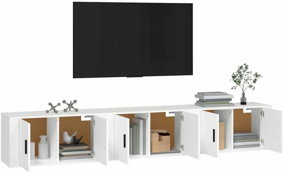 TV staliukas Sieninės televizoriaus spintelės, 3vnt., baltos, 80x34,5x40cm