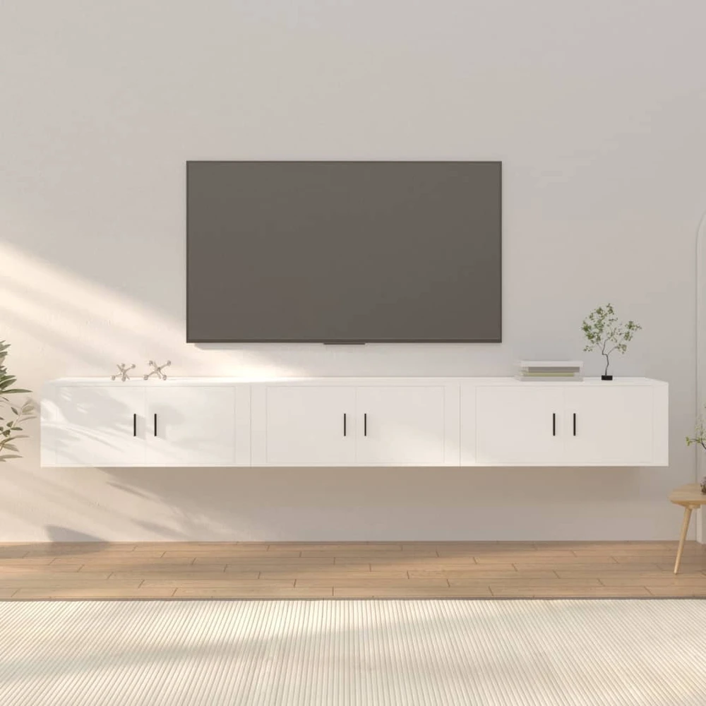 TV staliukas Sieninės televizoriaus spintelės, 3vnt., baltos, 100x34,5x40cm