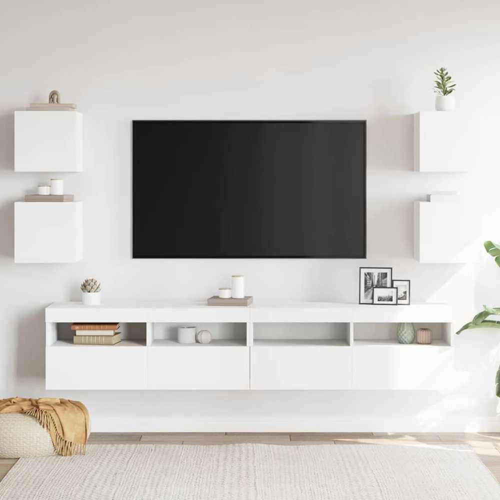 TV staliukas Sieninės televizoriaus spintelės, 4vnt., baltos, 30,5x30x30cm