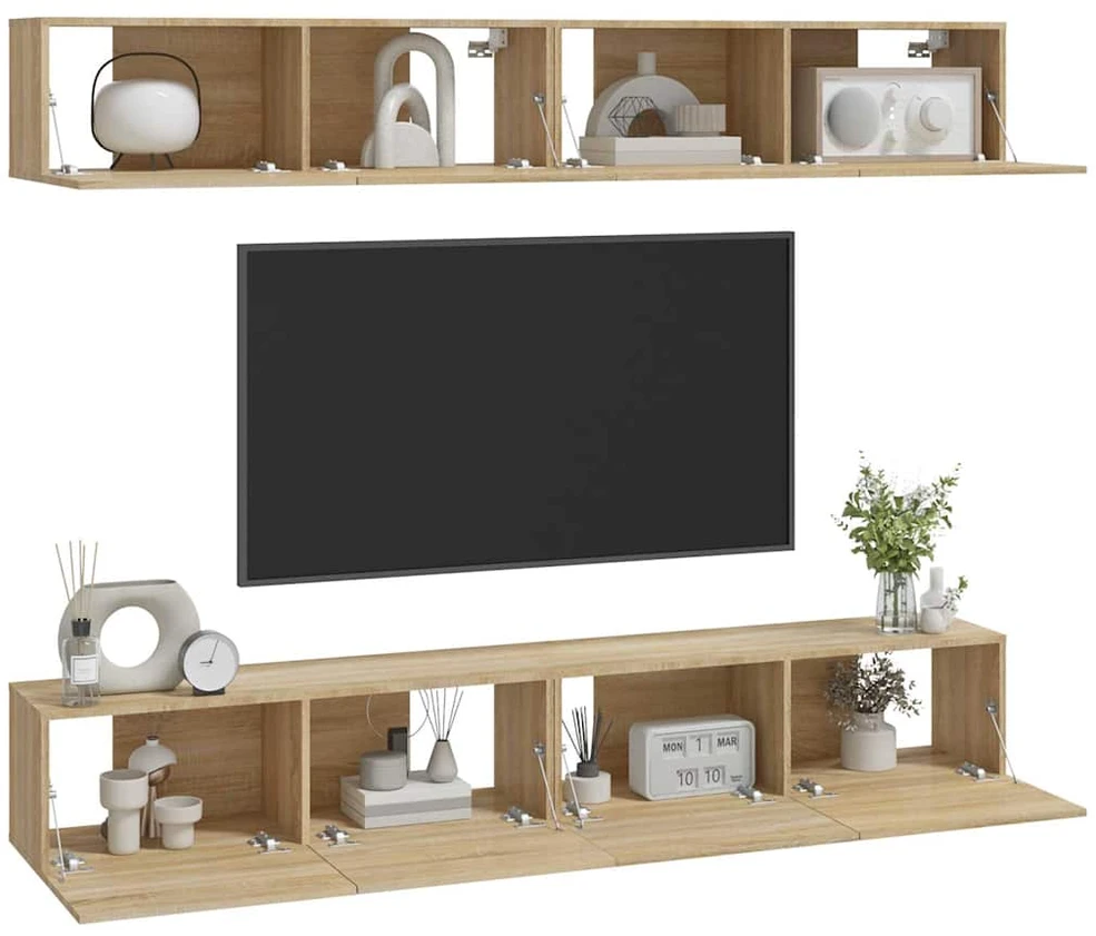 TV staliukas Sieninės televizoriaus spintelės, 4vnt., ąžuolo, 100x30x30cm