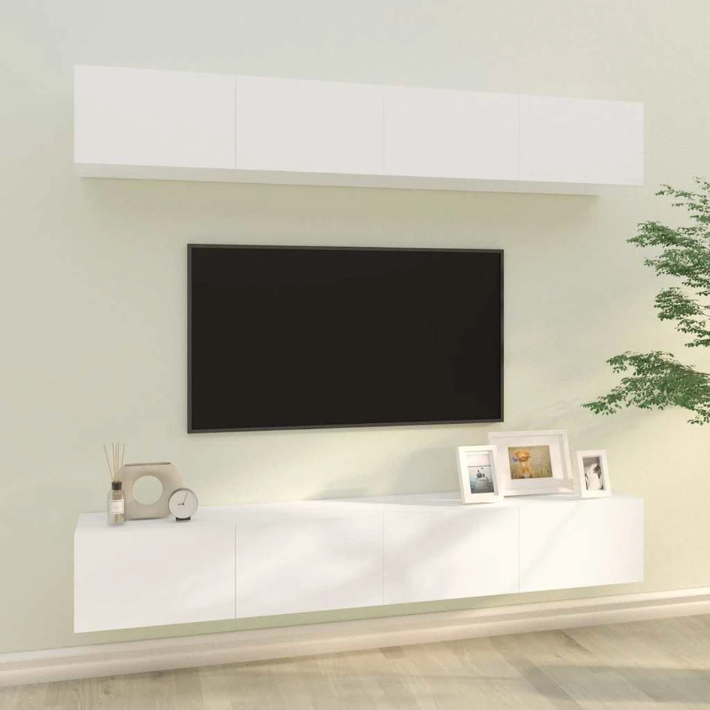 TV staliukas Sieninės televizoriaus spintelės, 4vnt., baltos, 100x30x30cm