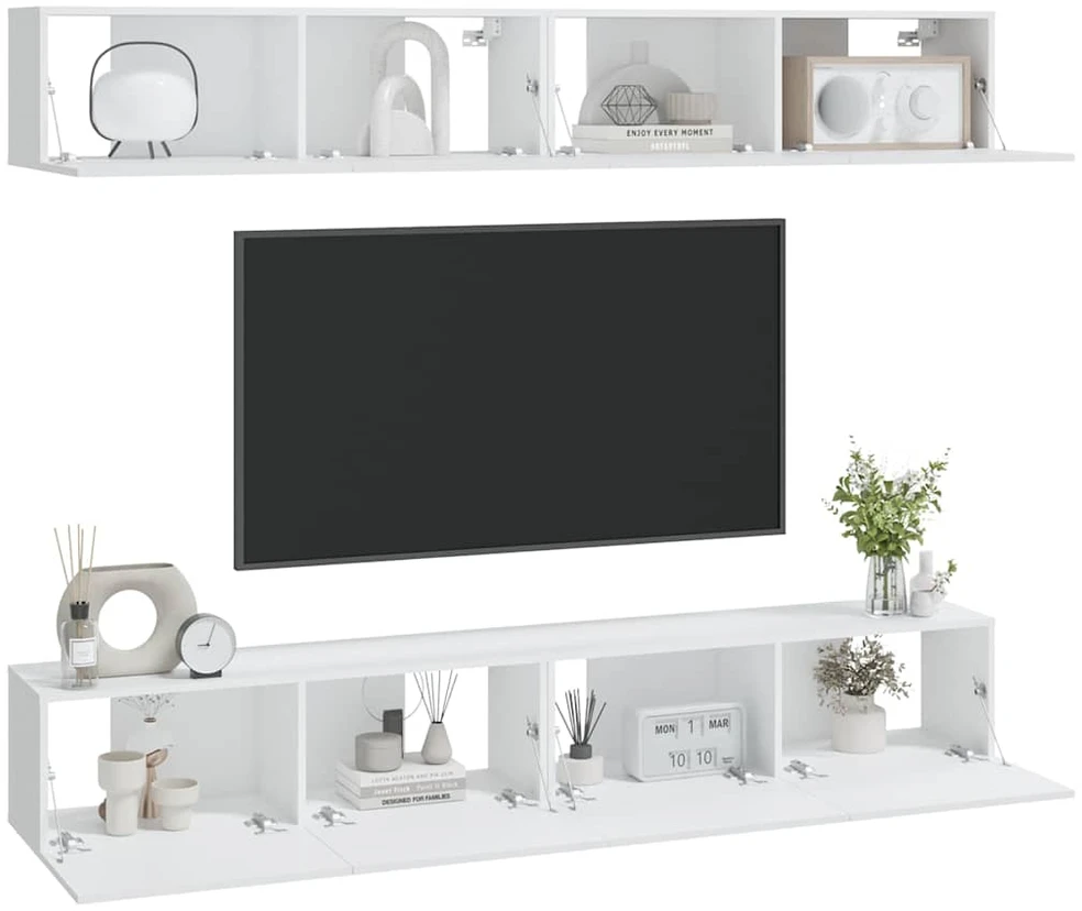 TV staliukas Sieninės televizoriaus spintelės, 4vnt., baltos, 100x30x30cm